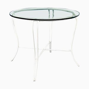 Mid-Century Italian Garden Table in White Wrought Iron and Glass, 1960s
