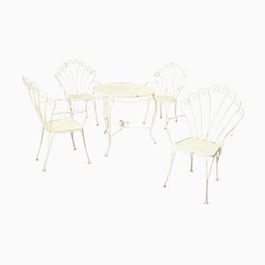 Chaises de Jardin et Table Mid-Century en Fer Forgé Blanc, Italie, 1960s, Set de 5