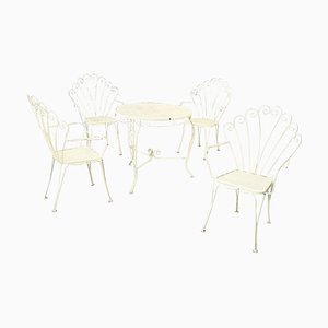 Italienische Mid-Century Modern Gartenstühle und Tisch aus Weißem Schmiedeeisen, 1960er, 5er Set