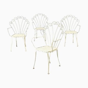 Chaises de Jardin Mid-Century en Fer Forgé Blanc, Italie, 1960s, Set de 4