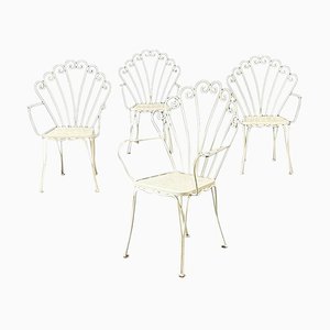 Mid-Century Modern Italian Garden Chairs in White Wrought Iron, 1960s, Set of 4