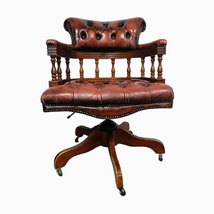 Chesterfield Style Captain's Desk Chair in Oxblood Leather