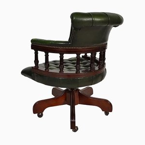 Chaise de Bureau Captain's Style Chesterfield en Cuir Vert