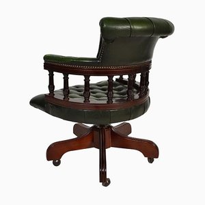 Chesterfield Style Captain's Desk Chair in Green Leather