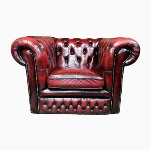 Fauteuil Club Chesterfield en Cuir Rouge Sang de Boeuf