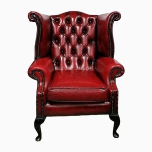 Queen Anne Chesterfield Armchair in Oxblood Red