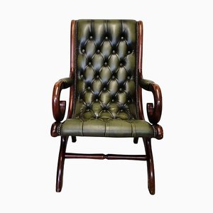 Early 20th Century English Leather Chesterfield Slipper Chair