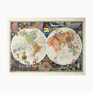 TAI Airline Travel Map by Bayle, 1950s