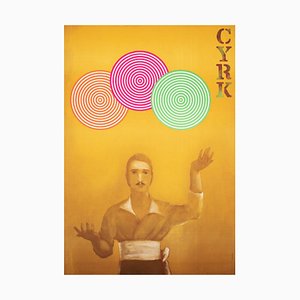Polish Circus Poster Depicting Mustached Juggler by Urbaniec, 1973