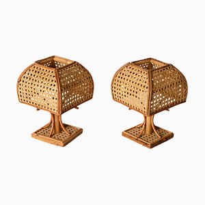 Mid-Century Italian Table Lamps in Wicker and Rattan, 1960s, Set of 2