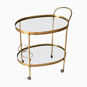 Mid-Century Italian Brass and Glass Oval Bar Cart from Maison Jansen, 1970s