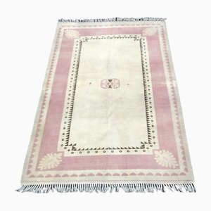 Turkish Area Rug in Beige and Light Pink Pastel