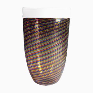 Grand Vase en Verre Filigrana avec Bandes Multicolores de Cenedese