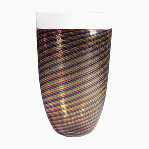 Large Filigrana Art Glass Vase with Multicoloured Bands from Cenedese