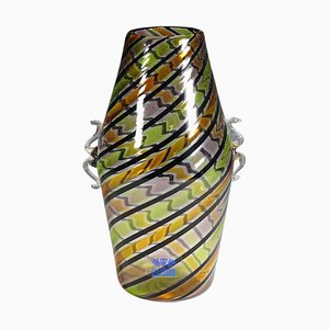 A Canne Glasvase aus Muranoglas mit Griffen von Fratelli Toso, Italien, 1965