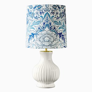 Royal Delft Blue and White Table Lamp, William Morris Lampshade