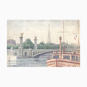 Pierre Desesuis, Alexander IIA Bridge, Paris, 1981, Watercolor & Gouache on Paper