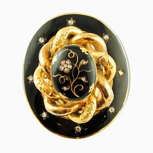 Broche Diamants en Or Jaune 14K et Or Émail