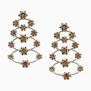 Floral Earrings in Rose and White Gold with Diamonds and Sapphires