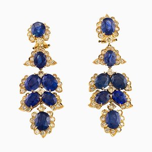 Dangle Earrings in Rose Gold with Diamonds and Sapphires