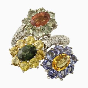 Flowers Ring in White Gold with Sapphires Tanzanite and Diamonds