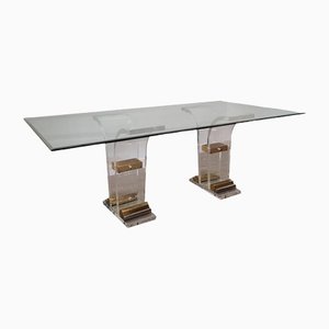 Brass and Acrylic Glass Dining Table by Charles Hollis Jones