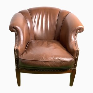 High Chesterfield Armchair in Cognac Colored Leather, 1970