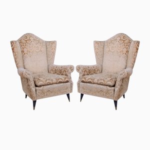 Armchairs in Damask Fabric, 1950s, Set of 2