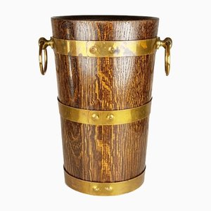 French Oak, Aluminum and Brass Ice Bucket from Geraud Lafitte Ouvrier, 1950s