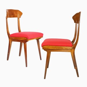Mid-Century Wood and Red Fabric Side Chairs from Fratelli Barni Mobili d'Arte, 1950s, Set of 2
