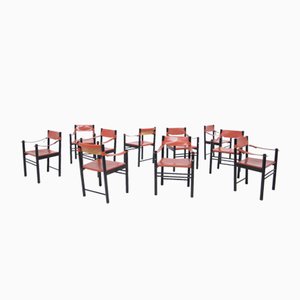 Chairs in Black Wood and Leather from Ibisco, Set of 10