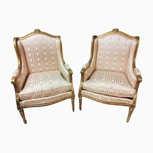 Louis XVI Bergere Chairs with Giltwood, Set of 2