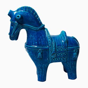 Blue Ceramic Horse by Aldo Londi for Bitossi, 1960s