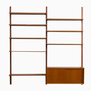Danish Teak Wall Unit with Sliding Door Cabinet and 8 Shelves in the Style of Kurt Ostervig, 1960s