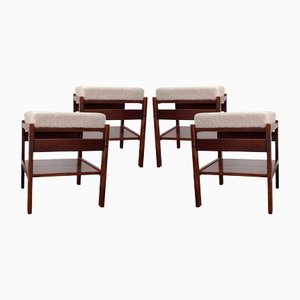 Pouf, sgabelli o tavolini da caffè in palissandro e stoffa bianca, anni '60, set di 4
