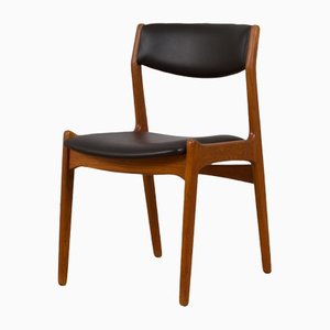 Danish Desk or Accent Chair in Black Leather and Teak by Erik Buch