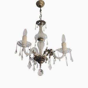 Classical 3-Branch Chandelier in Semi-Frosted Cut Crystal Glass, 1950s