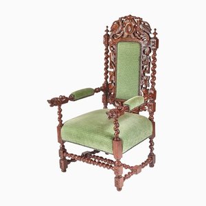 Large Victorian Carved Oak Throne Armchair