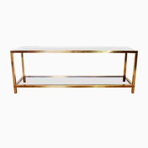 Brass and Stained Glass Console Table, 1970