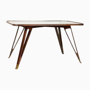 Table Basse Mid-Century Moderne en Bois et Laiton, Italie