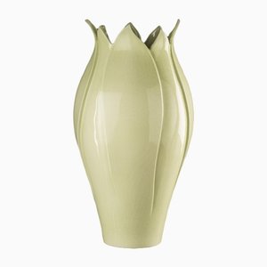 Italienische Keramik Tulip Vase Alto mit Verde Craquele von VGnewtrend