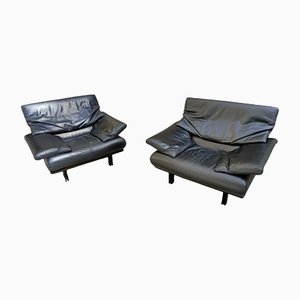 Black Leather Model Alanda Armchairs by Paolo Piva for B&B, 1980s, Set of 2