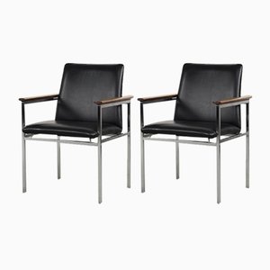 Mid-Century Scandinavian Black Leather Armchair by Sigvard Bernadotte for France & Søn, 1960s, Set of 2