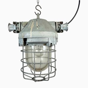 Industrial Bunker Ceiling Light with Iron Cage from Elektrosvit, 1970s