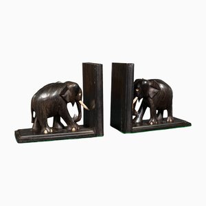 Small Victorian Anglo-Indian Ebony Elephant Bookends, 1890, Set of 2