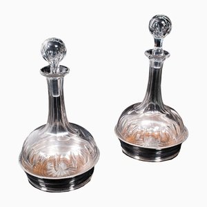 Edwardian English Silver Plated Decanters and Stands, 1910, Set of 2