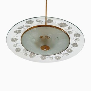 Mid-Century Italian Brass and Crystal Glass Chandelier in the Style of Pietro Chiesa, 1950