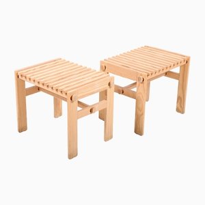 Set of Scandinavian Modern Stools in Solid Pine, 1950s