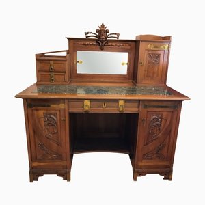 Neoclassical Desk with Floral Carving and Marble Plate