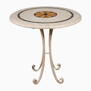 Italian Iron Table with Inlaid Marble Top
